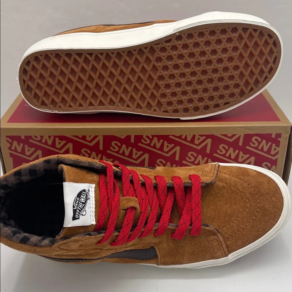 Vans Men’s Tan High-Top Sneakers Sk8-Hi
Pig Suede Plaid Glazed Glaze 
Sneakers - Picture 4 of 16